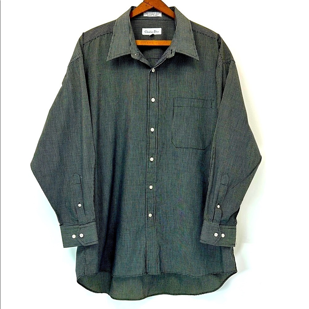 Christian Dior Button Up Long Sleeve Men's Large Shirt Plaid Travel Luxury Golf